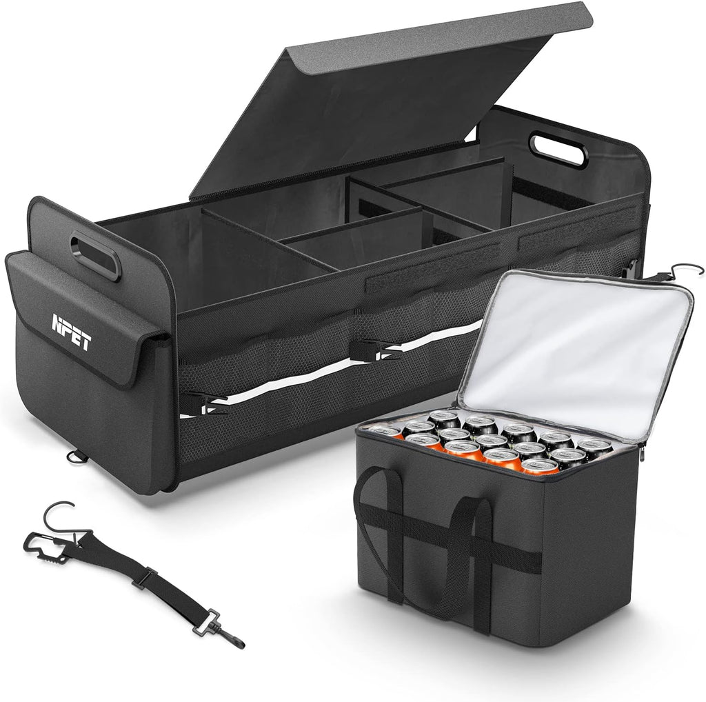 Collapsible Multi-Compartment Car Trunk Organizer, Black, Pack of 2 R964