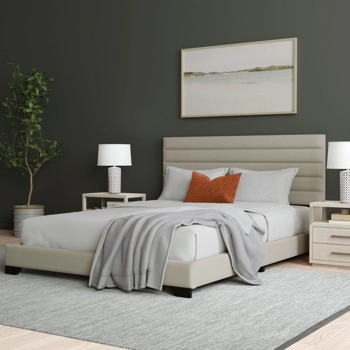 Charcoal Upholstered Queen Platform Bed T6453