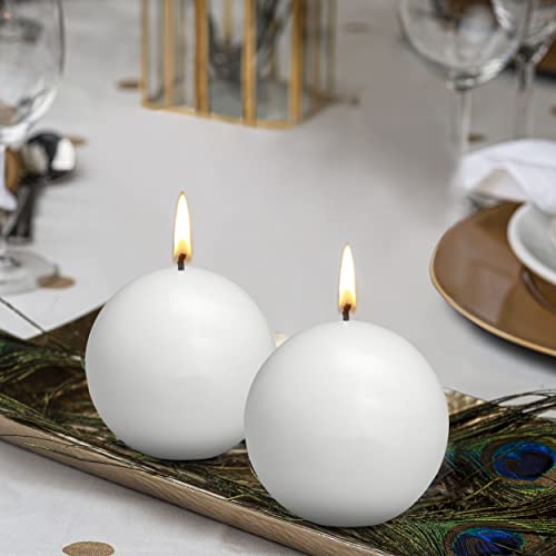 10 Count White Ball Candles - 2.75 Inches Unscented Candle Set Z38318
