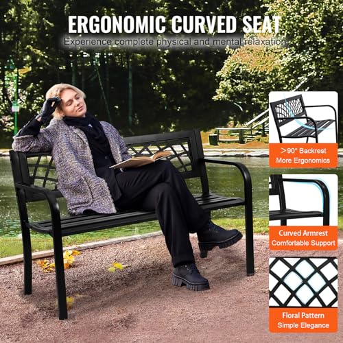 46 inches Metal Garden Bench with Backrest and Armrests S2128
