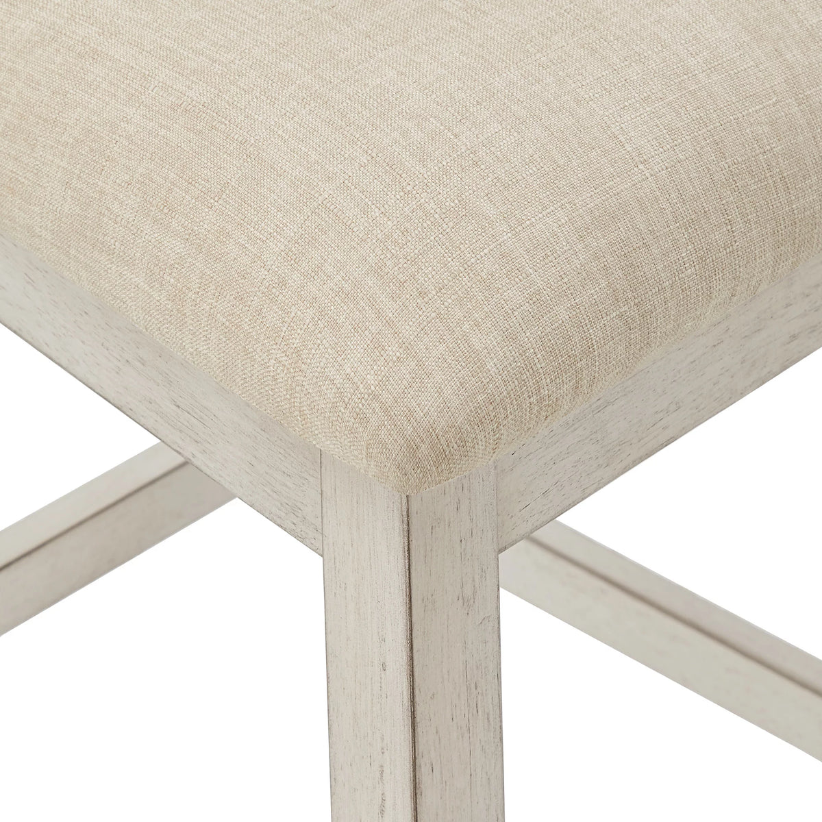 Antique White Beige Linen Counter Height Chair Set of 2 J634485