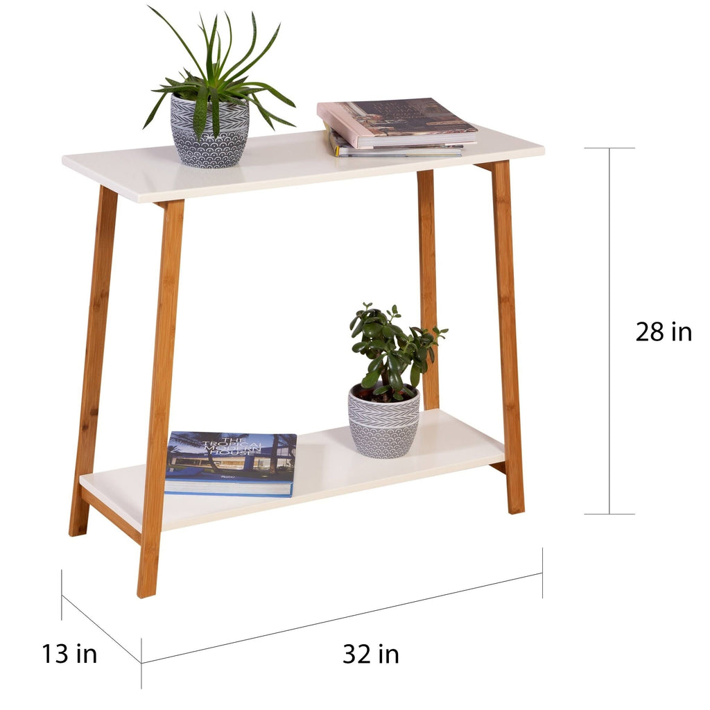White 2-Tier Solid Bamboo Console Table U2402