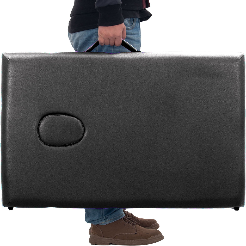 Portable 3 Folding Black Massage Table with Carry Case Y95614
