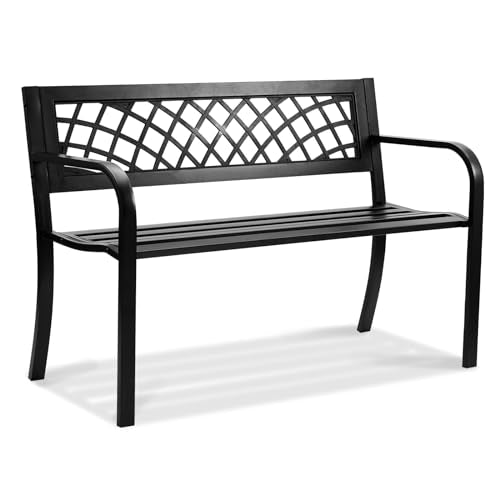 46 inches Metal Garden Bench with Backrest and Armrests S2128