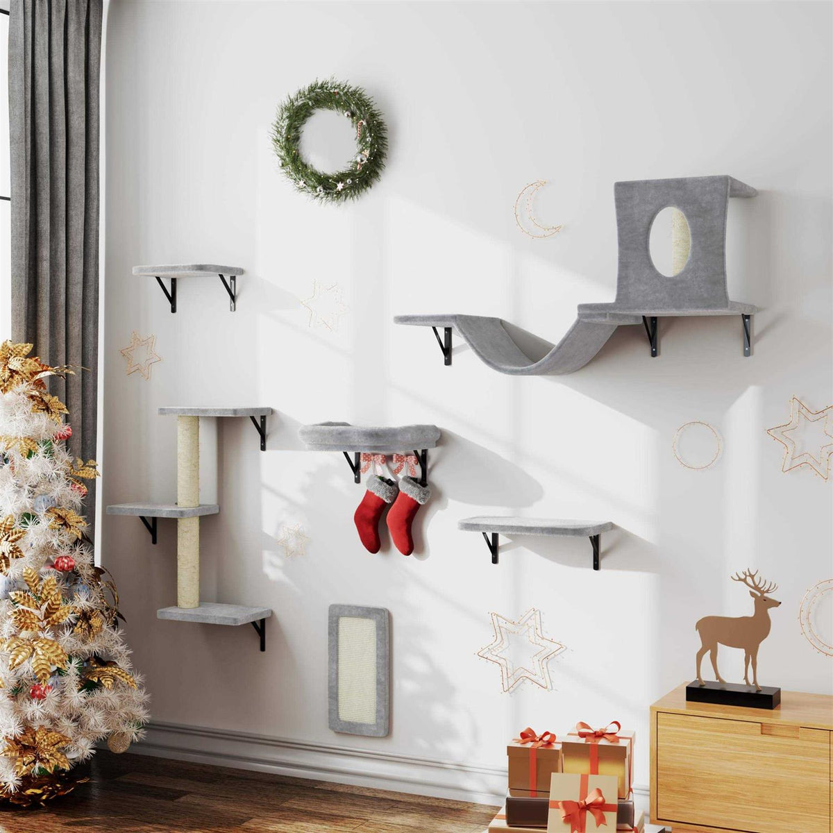 6 Pcs Wall-Mounted Cat Shelves U209