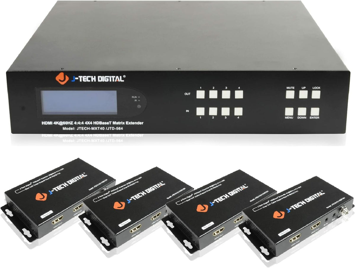 HDBaseT 4x4 Matrix Extender Switcher with 4 PoC Receivers Q1404
