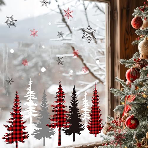 9 Sheet Christmas Window Clings Snowy Forest Trees Double-Sided Reusable Winter Window Decals G639