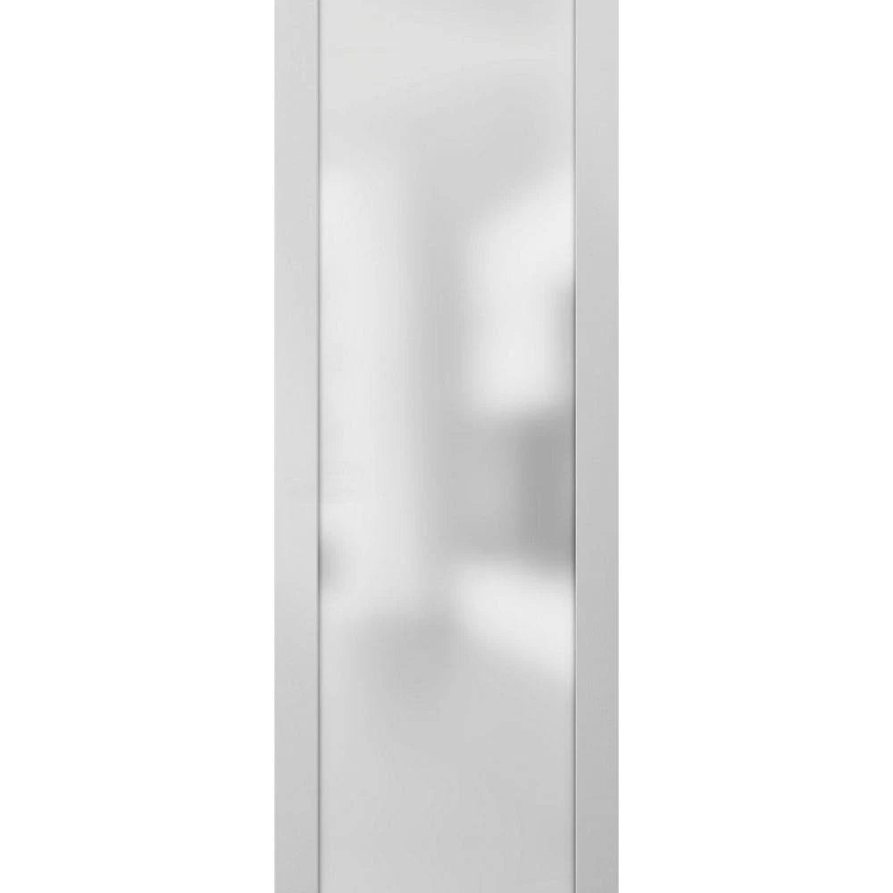 White Silk Sliding Barn Door with Frosted Glass and Stainless Steel Hardware I7803