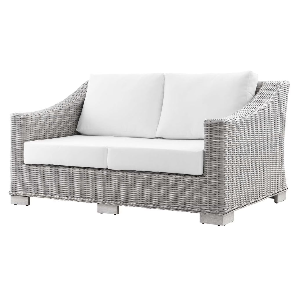 Light Grey Rattan Loveseat Sofa B977