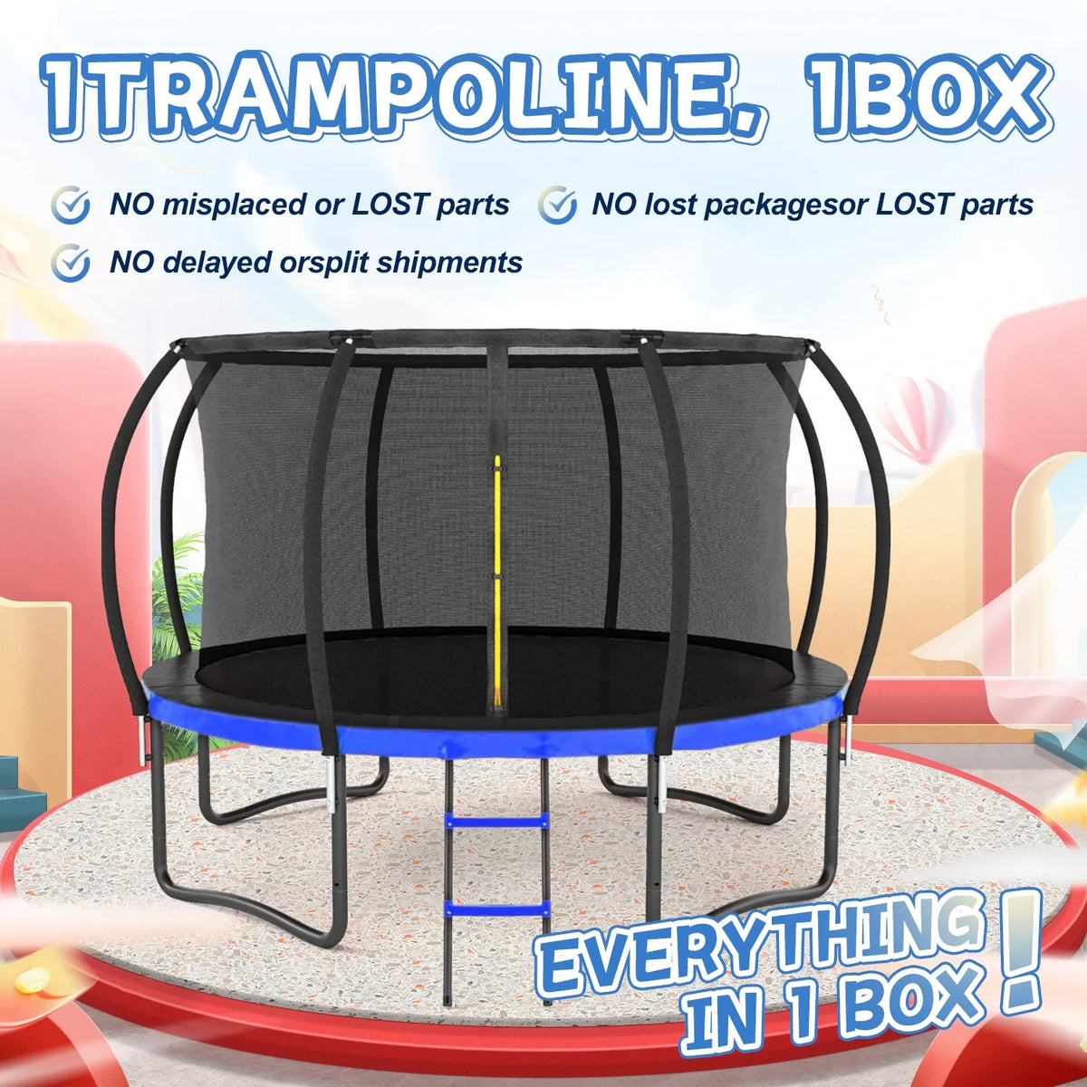 12 FT Outdoor Children's Trampoline with Safety Fence Net, Ladder, PVC Spring Cover Pad X174