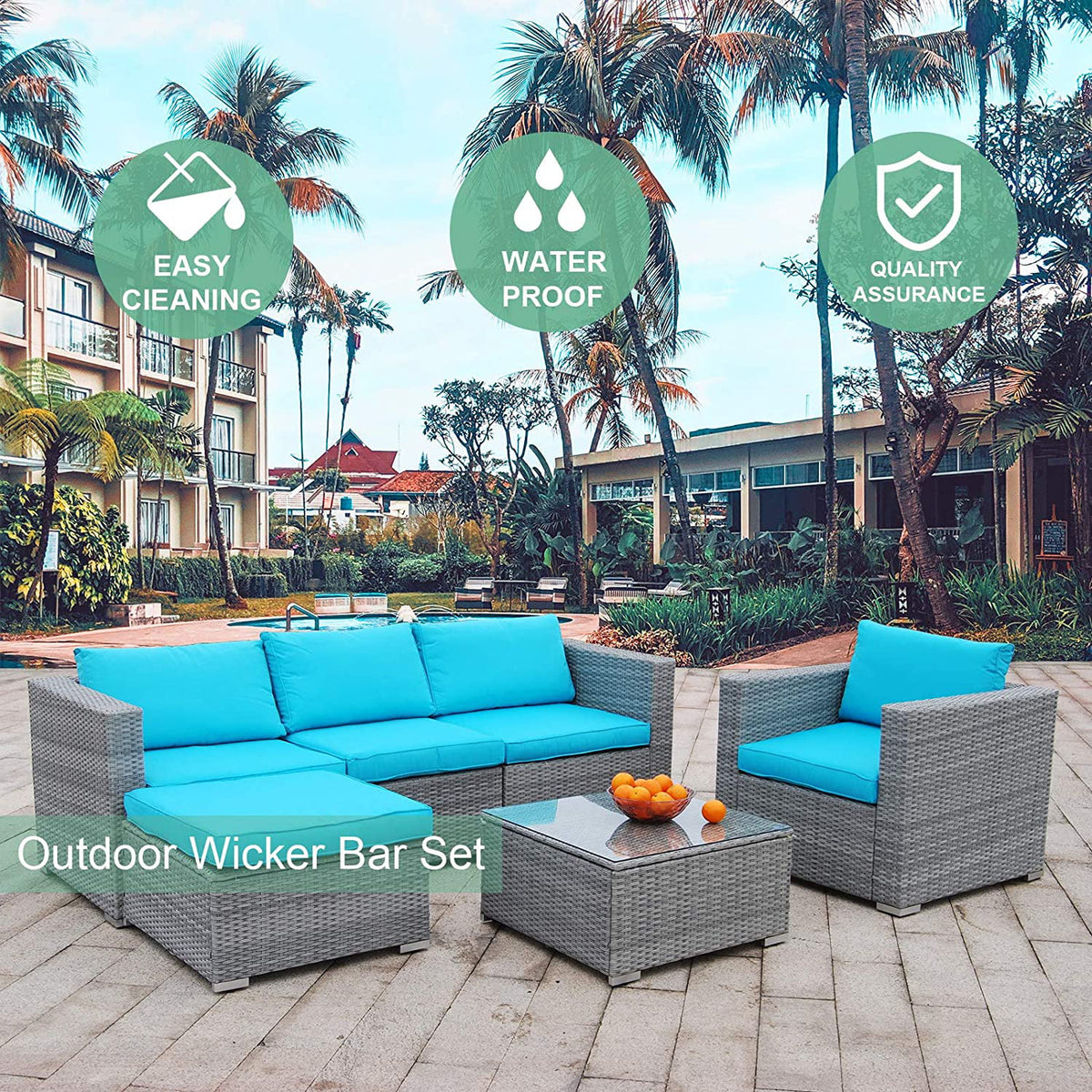 6 Pieces PE Rattan Wicker Outdoor Sofa Conversation Set with Cushions F98478