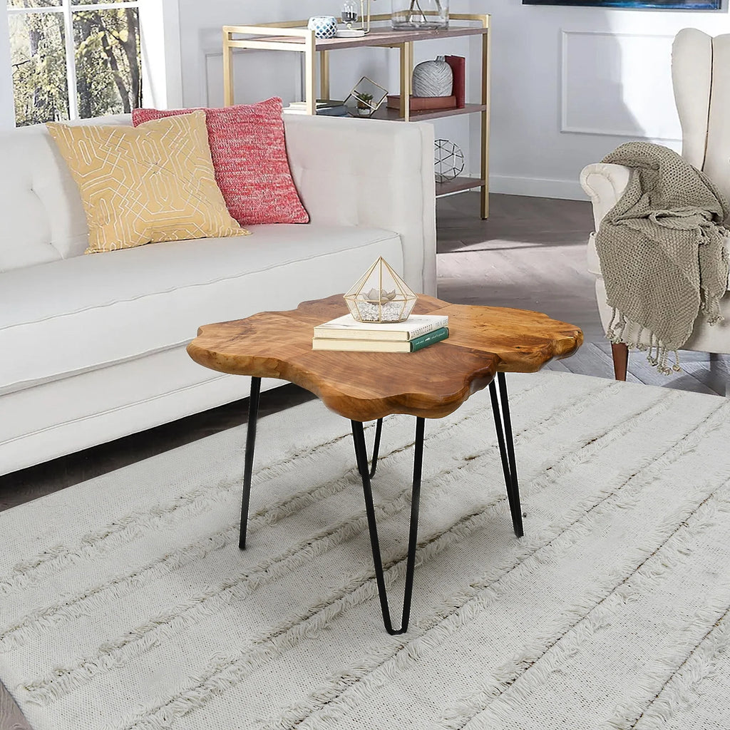 Live Edge Wood Coffee Table with Hairpin Legs Natural 21'' G9052