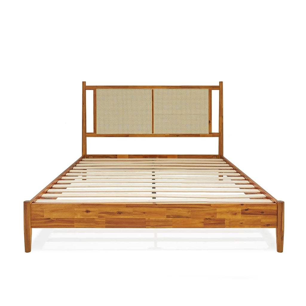 47" Queen Platform Bed Frame with Rattan Headboard G73008