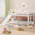 White Twin Wood Bunk Bed with Slide and Ladder J231279