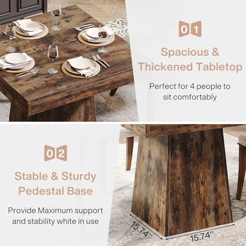 Square Dining Table for 4, 31.5-Inch Pedestal Base Table Y226