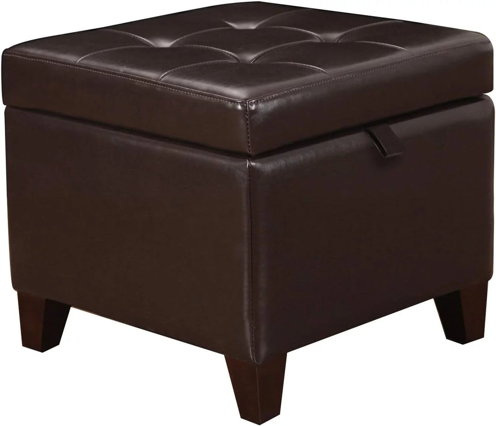Faux-Leather Storage Ottoman with Wood Legs I96641