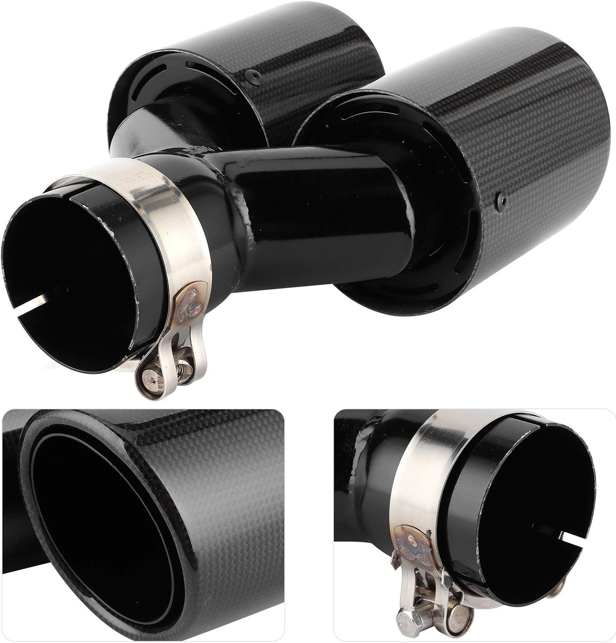Carbon Fiber Exhaust Pipe Universal Dual Tail Crimping Throat Y-Pipe Auto Car Black O42891