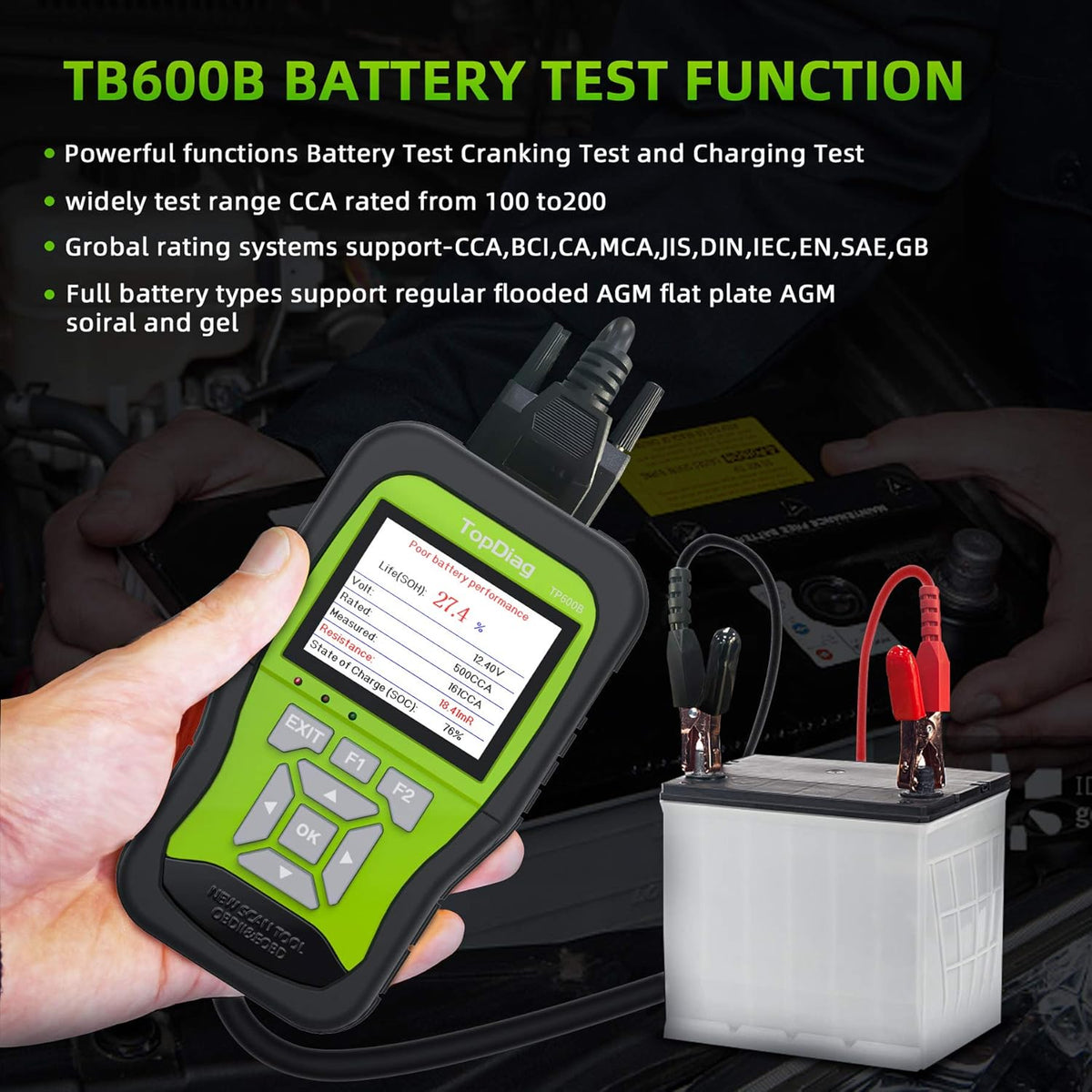 OBD2 Scanner Car Code Reader with Battery Tester 3 in 1 A395