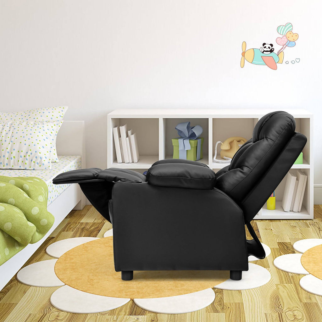 Blue PU Leather Kids Recliner Chair with Cup Holders Q84454