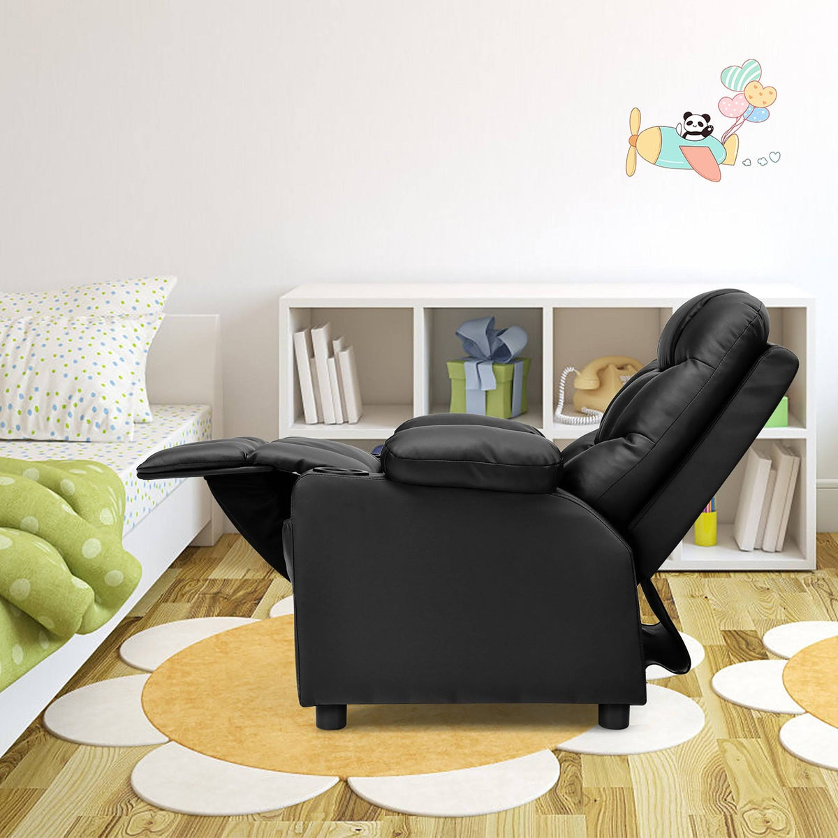 Blue PU Leather Kids Recliner Chair with Cup Holders Q84454