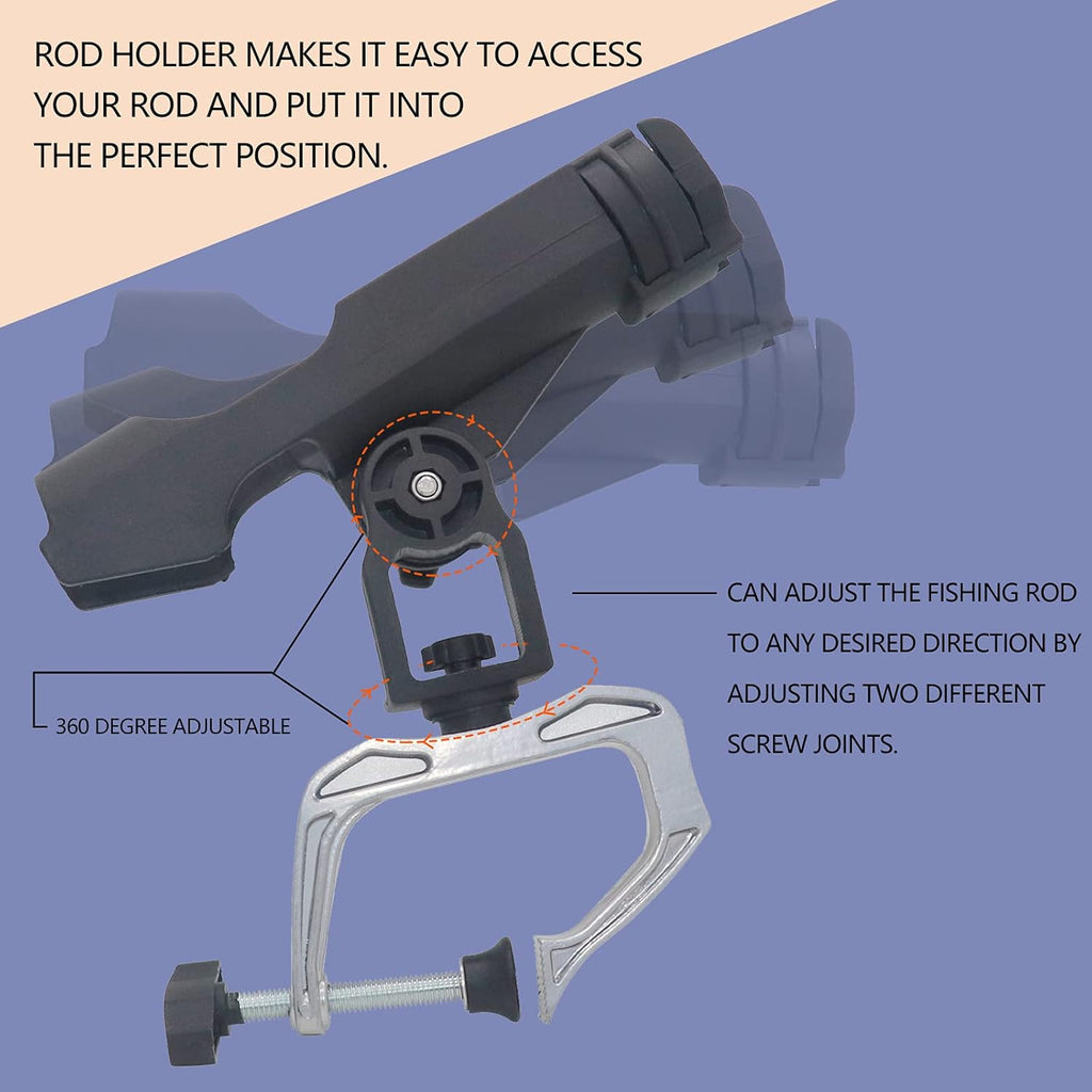 Fishing Rod Holders for Boat Canoe Folding Holder with 360 Degree Adjustable Large Clamp Opening - 2 Pack U242074