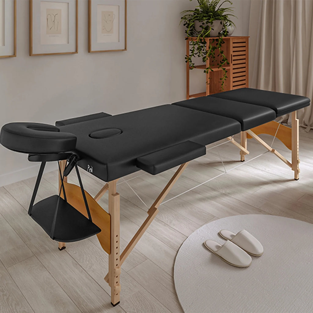 Portable 3 Folding Black Massage Table with Carry Case Y95614