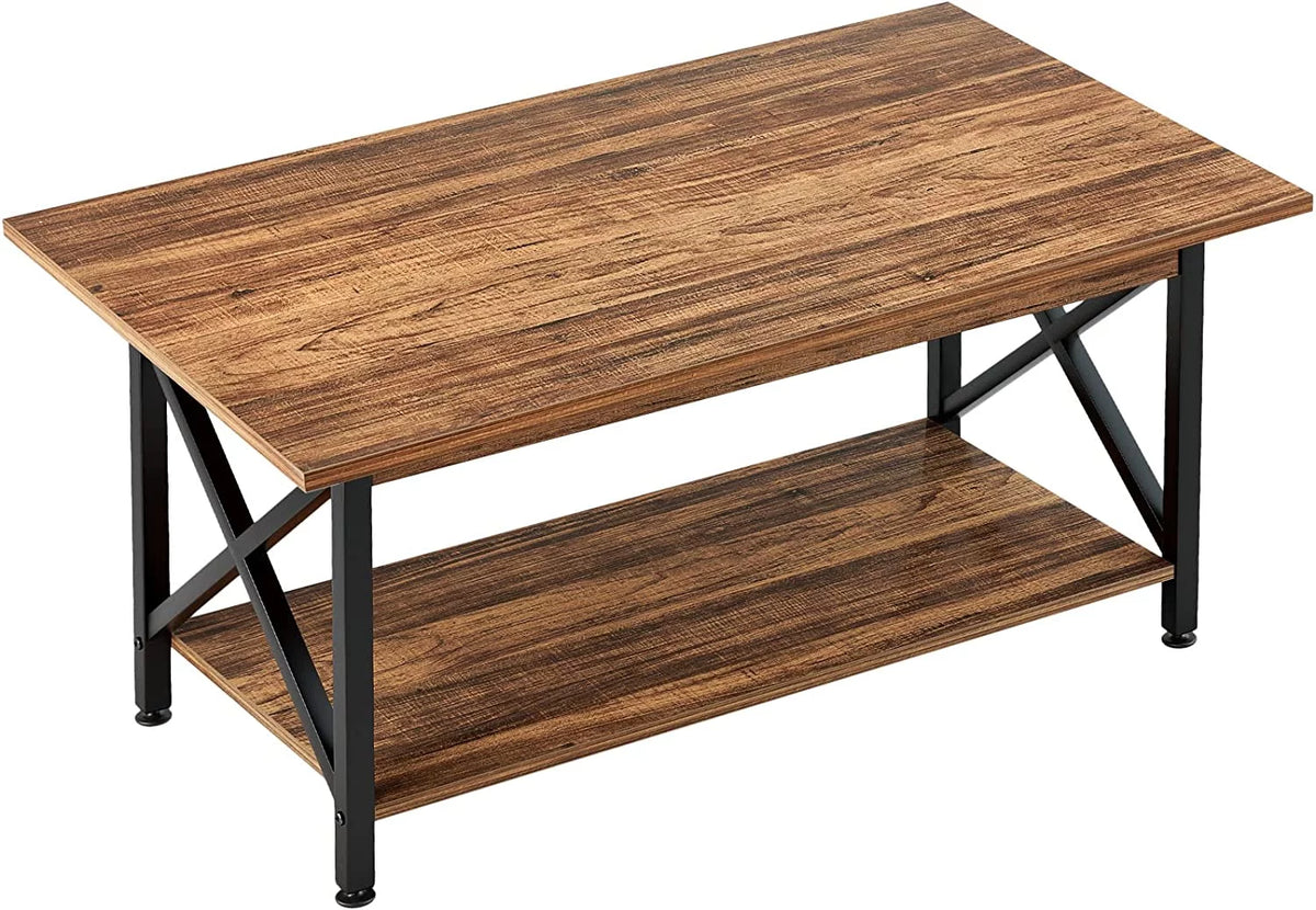 Large Walnut Coffee Table with Storage Shelf C138