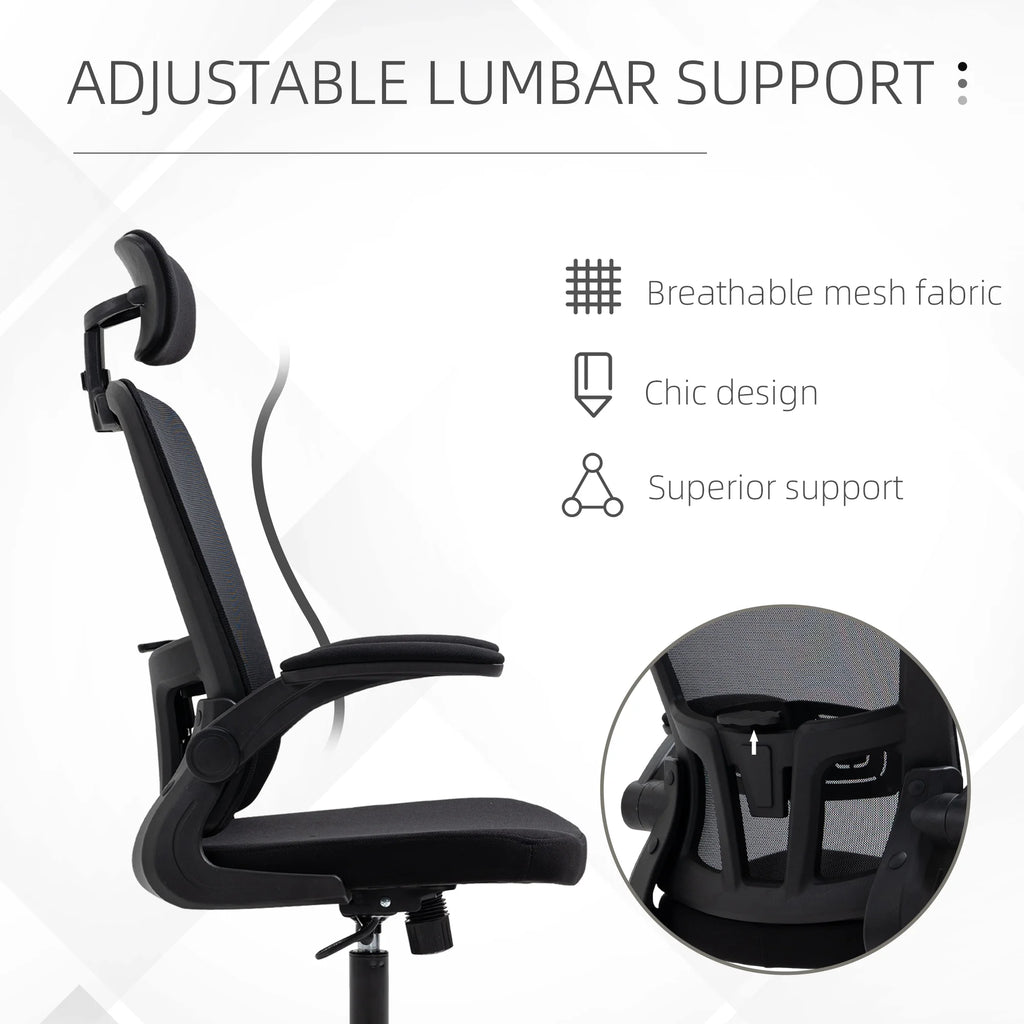 Black High Back Mesh Office Chair with Lumbar Support and Headrest T946