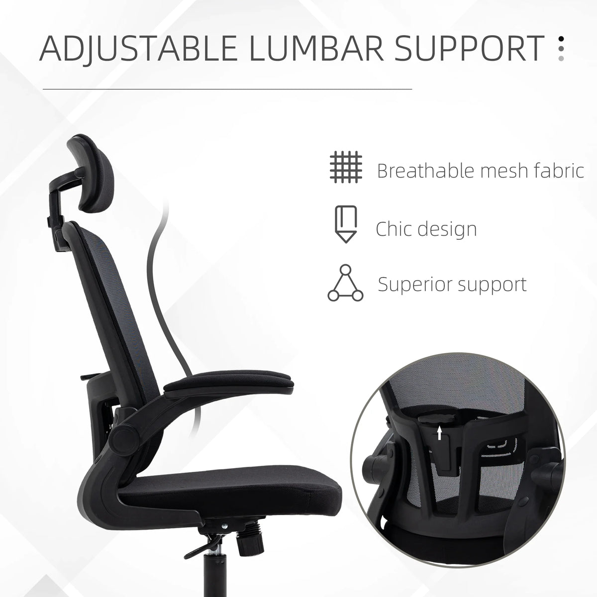 Black High Back Mesh Office Chair with Lumbar Support and Headrest T946