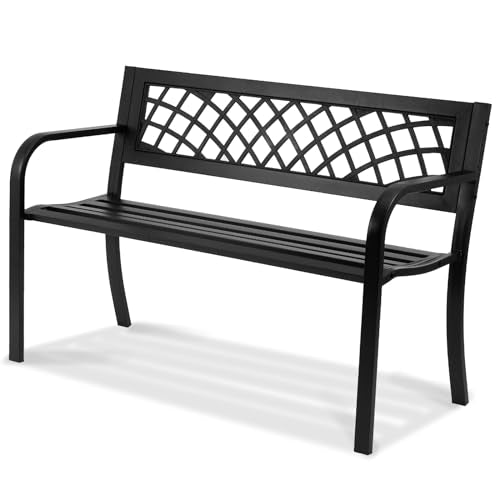 46 inches Metal Garden Bench with Backrest and Armrests S2128