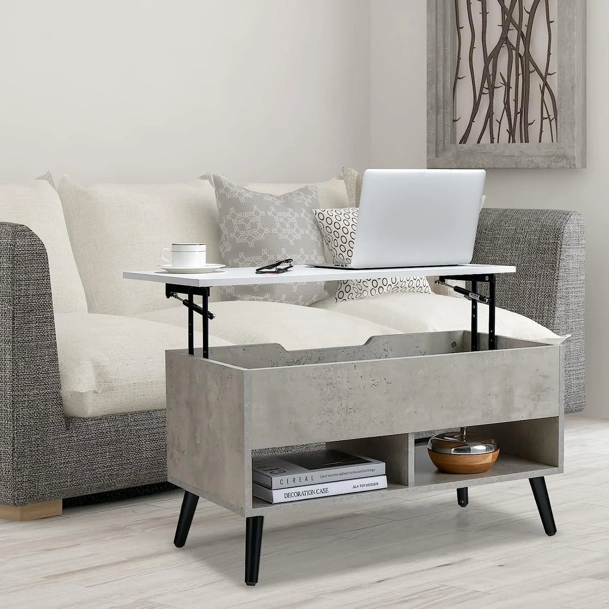 Lift Top Coffee Table with Hidden Compartment and 2 Open Shelves X51790