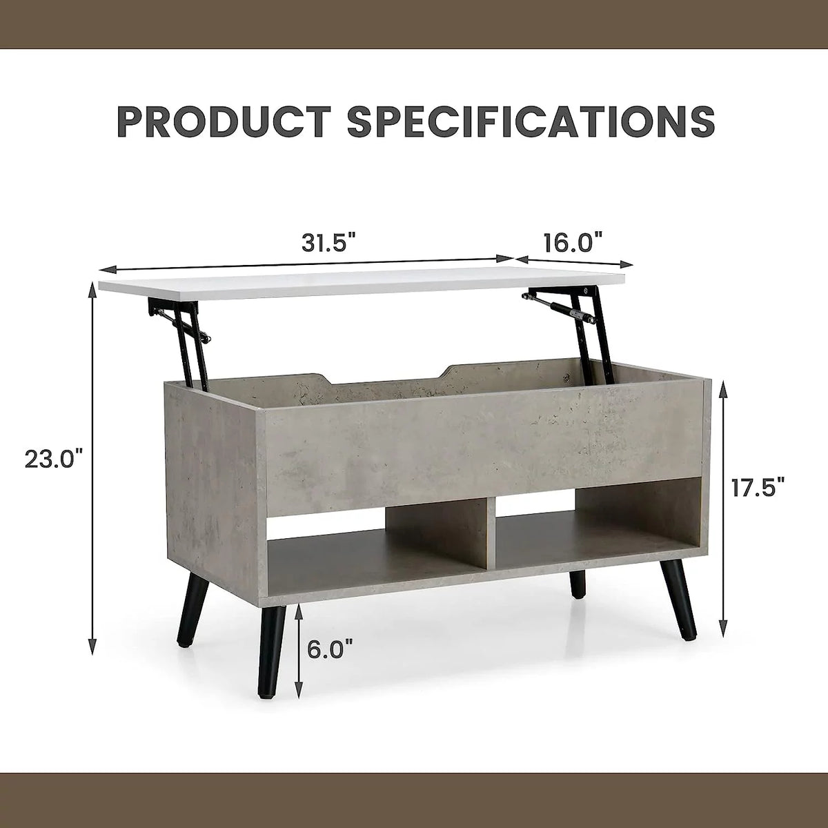 Lift Top Coffee Table with Hidden Compartment and 2 Open Shelves X51790