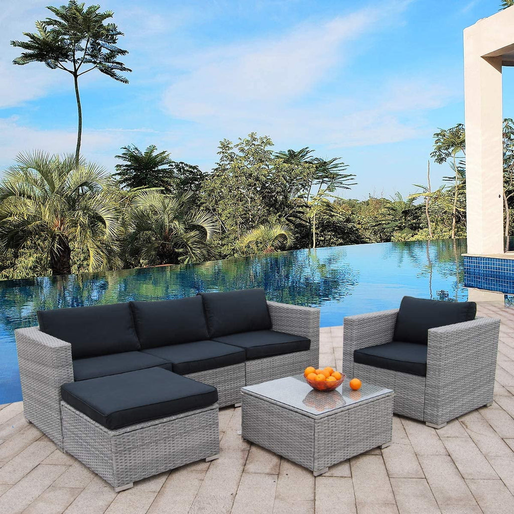 6 Pieces PE Rattan Wicker Outdoor Sofa Conversation Set with Cushions F98478