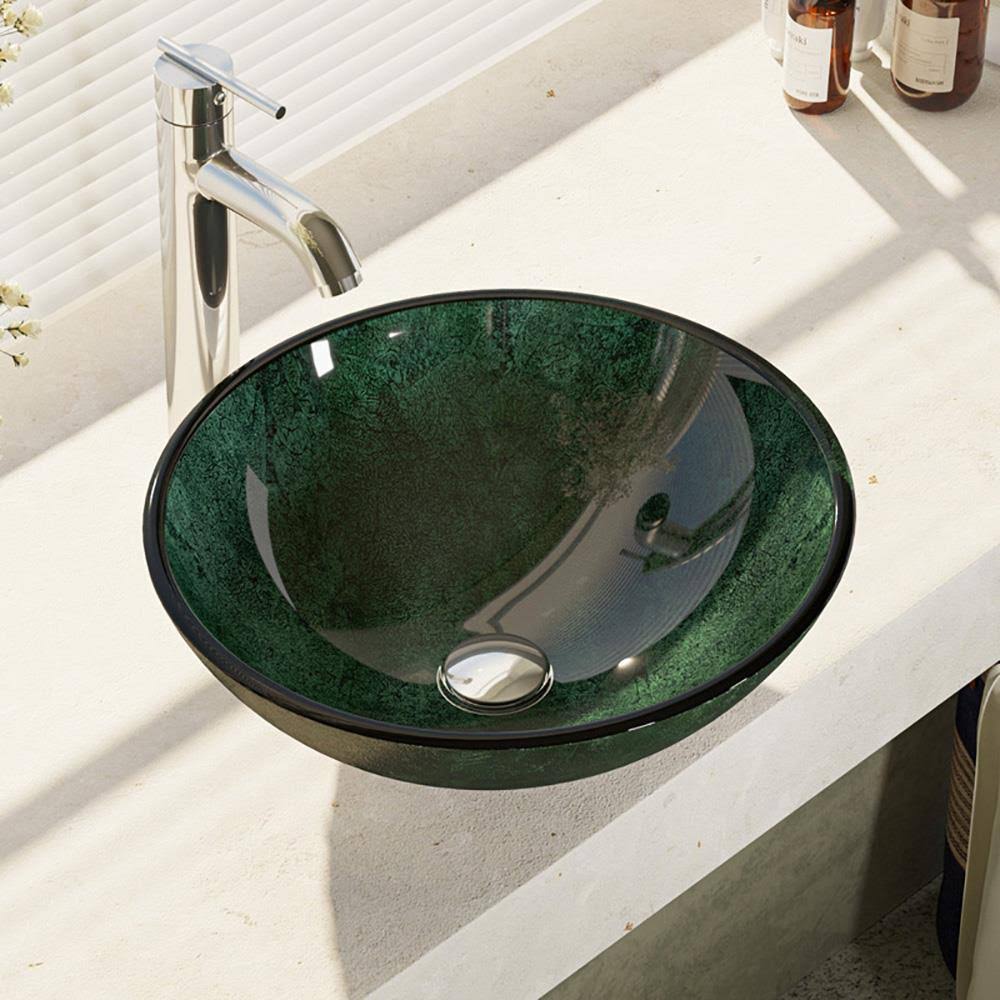 Forest Green Glass Bathroom Sink with Faucet G5022