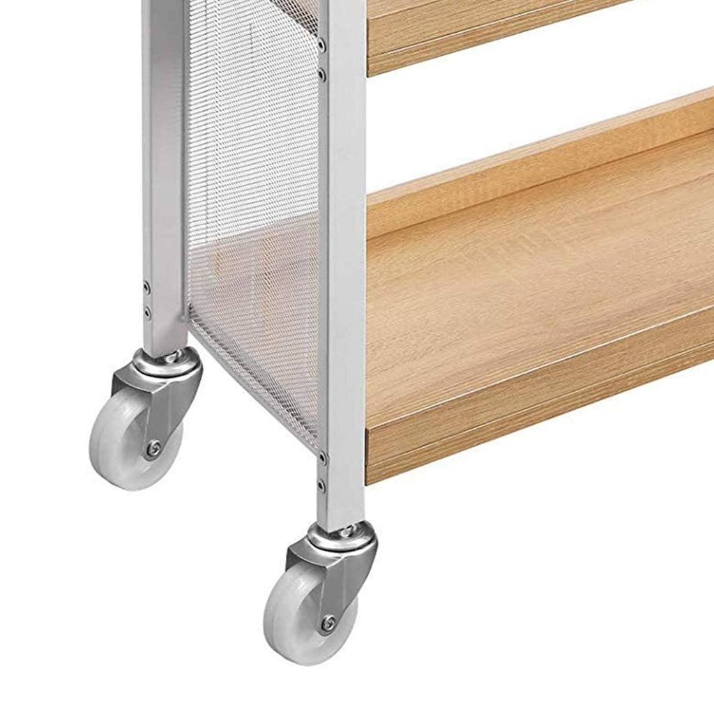White and Brown 3 Tier Wood and Metal Kitchen Cart with Casters I6821