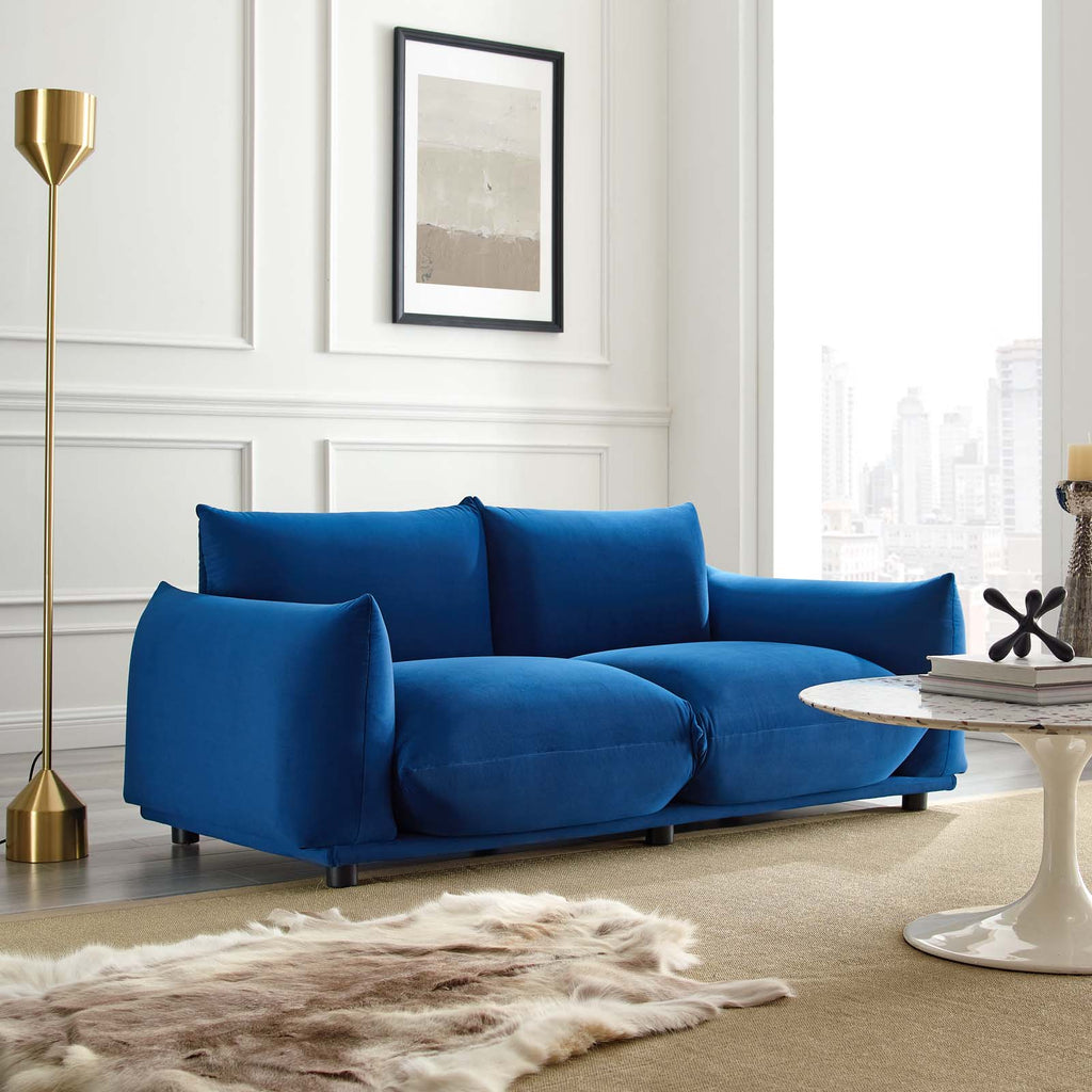 Blue Navy Velvet Loveseat Sofa A4353