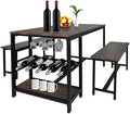 Dining Table Set 4 with 2 Benches 3-Piece Wood Rustic Brown & Black B4934