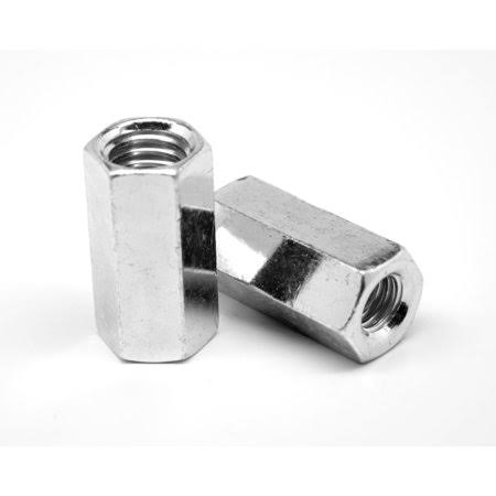 3/8 inch-16 x 9/16 inch x 1 3/4 inch Coarse Thread Hex Rod Coupling Nut Low Carbon Steel Zinc Plated Pk 50 R38094