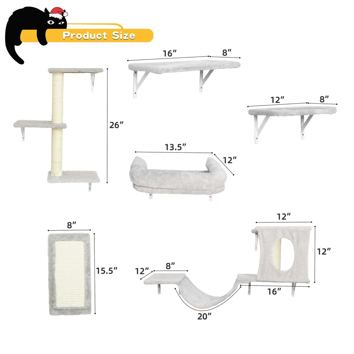 6 Pcs Wall-Mounted Cat Shelves U209