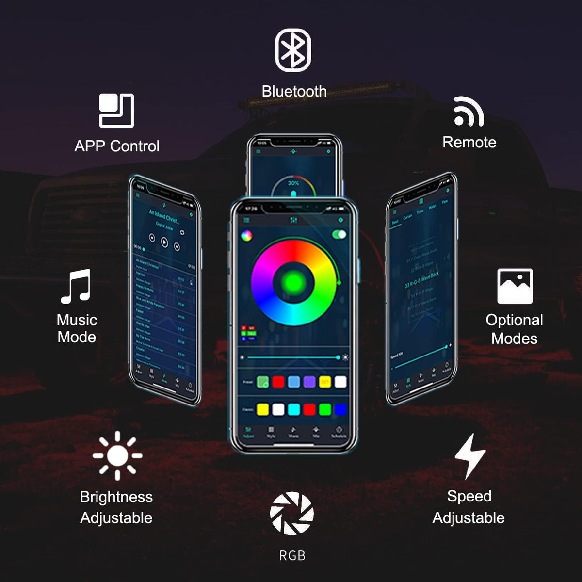 6 Pods RGB LED Rock Lights + 4Pcs RGB Interior LED Lights, Waterproof Music Colors Changing Modes APP Remote Control Neon LED Light Kit Z617501