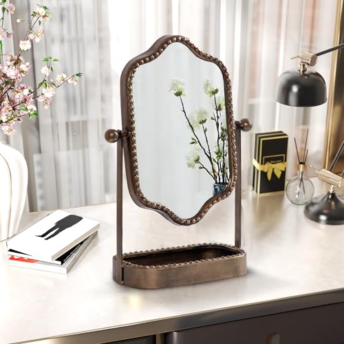 Vintage Metal Tabletop Mirror with Tray E1654