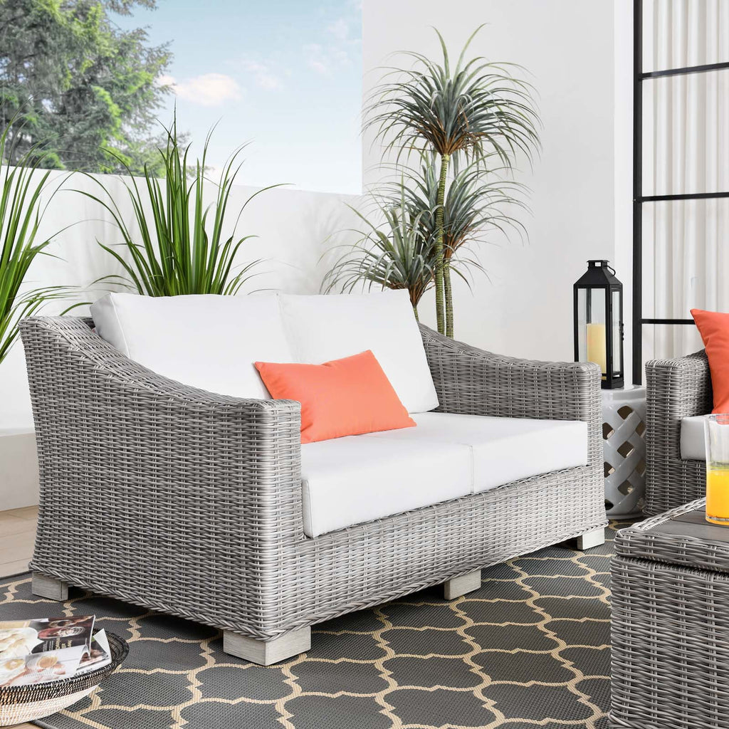 Light Grey Rattan Loveseat Sofa B977