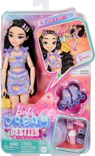 Renee Posable Roller Skating Fashion Doll with Black Hair, 12 Pieces D2869