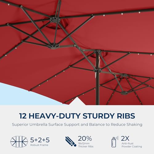 15ft Solar Lights LED Lighted Outdoor Extra Large Market Table Umbrella K2843