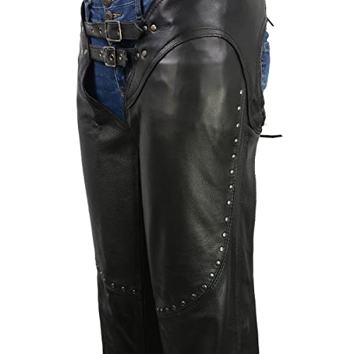 Black Low-Rise Waist Front Double Buckle Rivet Detailing Motorcycle Chaps P2352