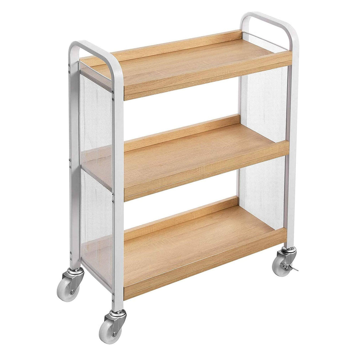 White and Brown 3 Tier Wood and Metal Kitchen Cart with Casters I6821