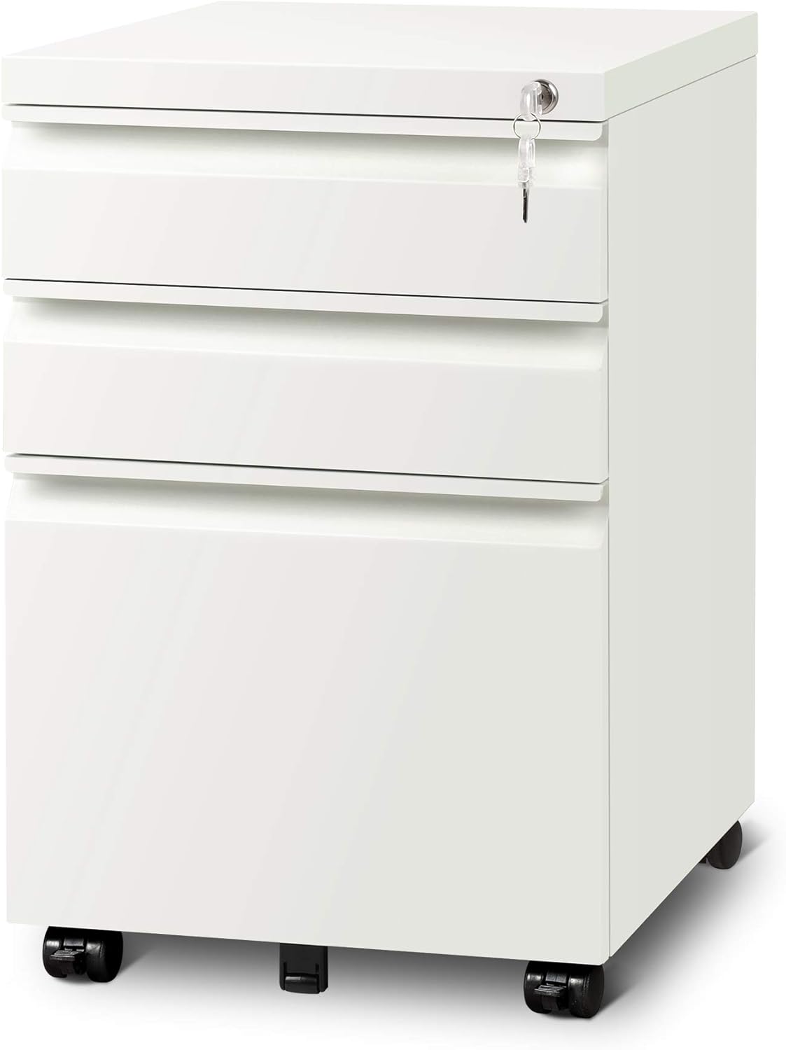 White 3 Drawer Mobile File Cabinet with Lock C907