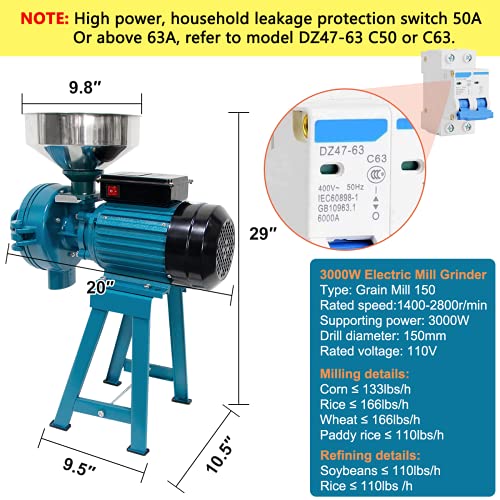 3000W Electric Grain Grinder Mill with Funnel V47669