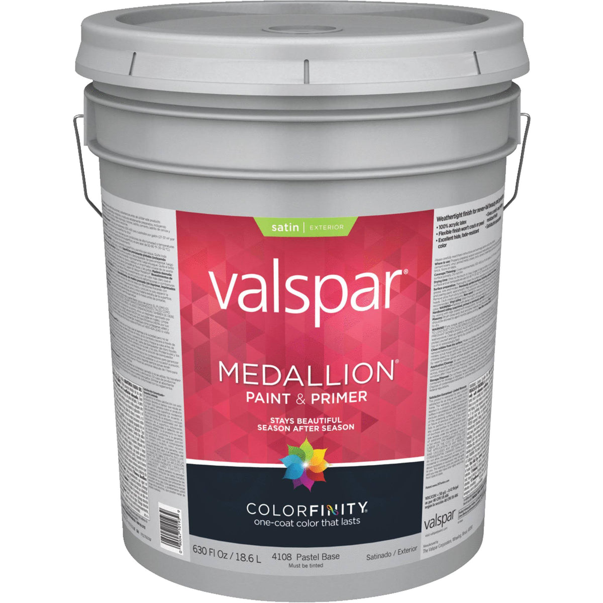 Exterior House Paint, Pastel Base, Satin, 5 Gal Pail X9637