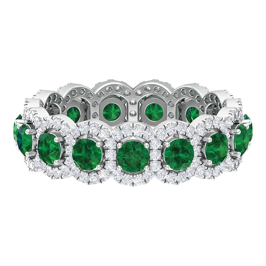 3.25 CT Created Emerald and Zircon Eternity Ring, 925 Sterling Silver, US 4.00 V332